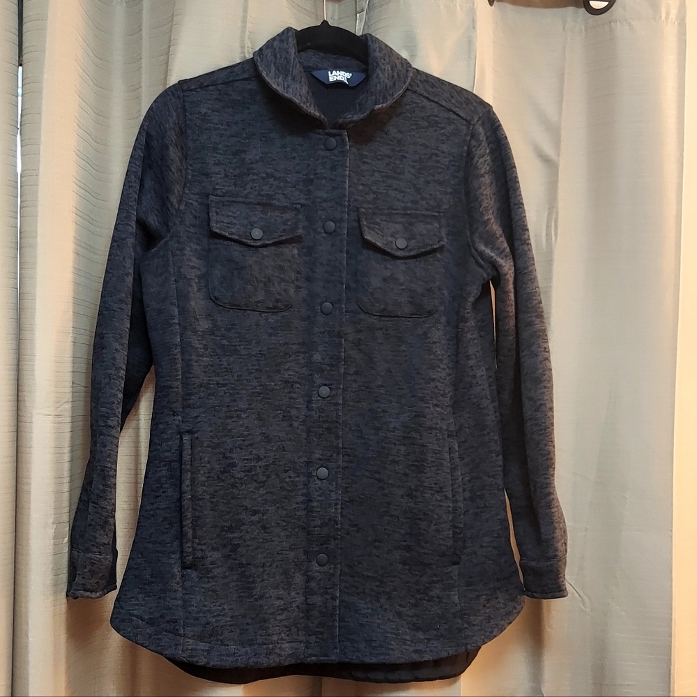 Lands' End Charcoal Heathet Button-Up Jacket Shacket Size Small